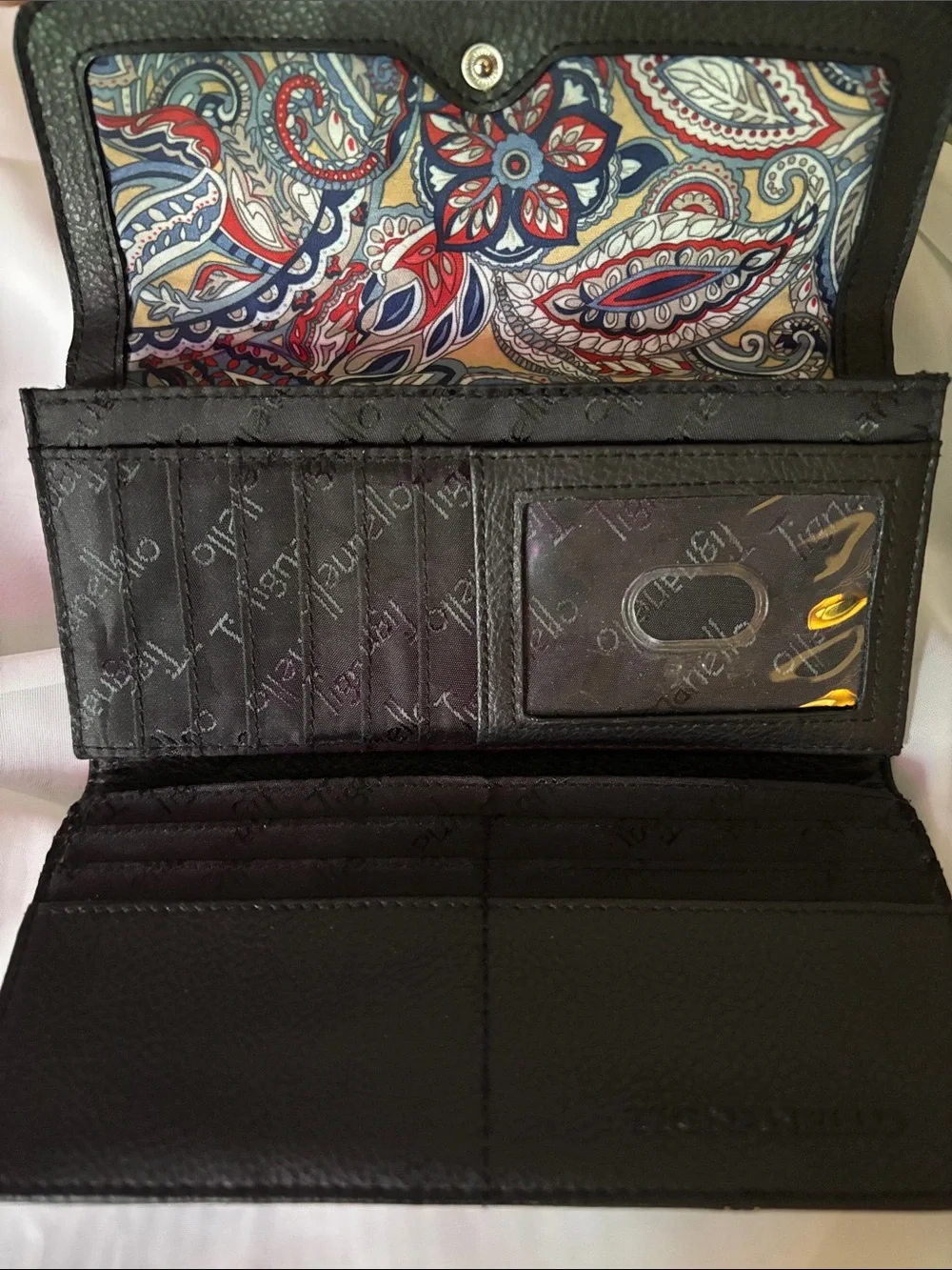 Tignanello Black Pebbled Leather Trifold Wallet